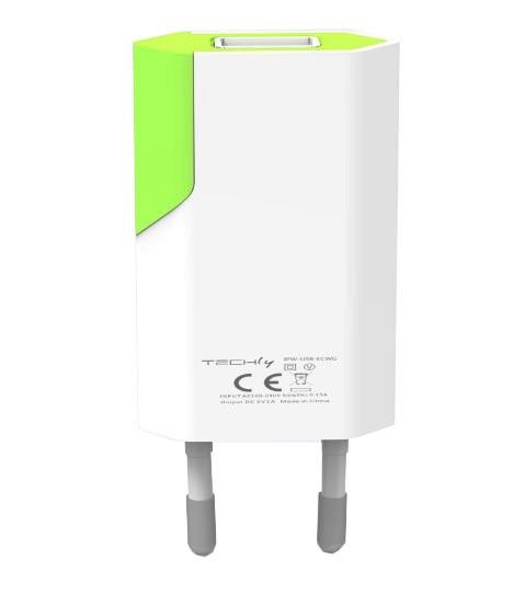 Įkroviklis Techly Slim USB 230V -> 5V/1A balta-žalia
