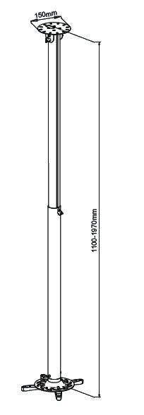 Techly universalus projektoriaus lubų laikiklis 110-197 cm 15kg, sidabro spalvos
