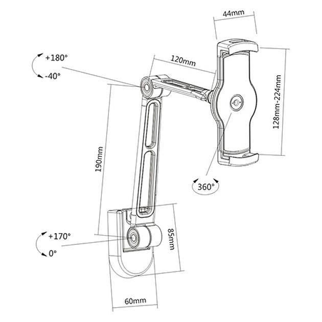 Techly sieninis laikiklis planšetėms ir iPad 4,7"-12,9" įvairiai reguliuojamas
