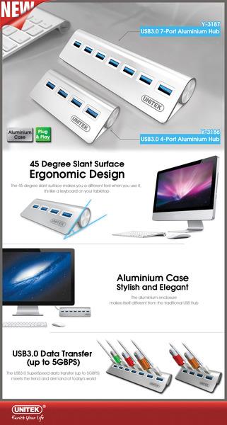 Unitek Hub 7x USB 3.0. aliuminis, Y-3187