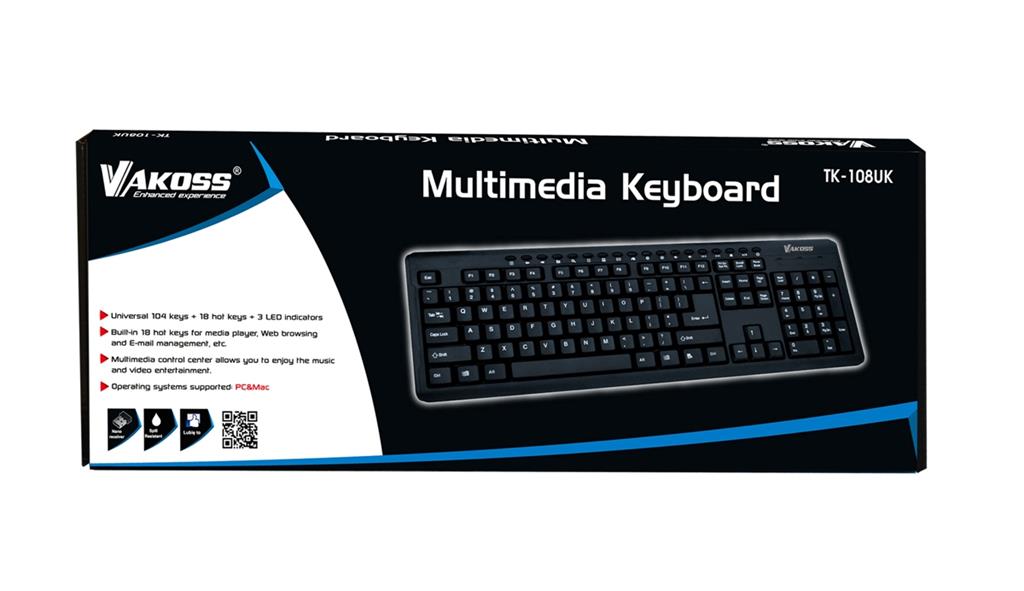 Klaviatūra Vakoss Multimedia USB TK-108UK Juoda