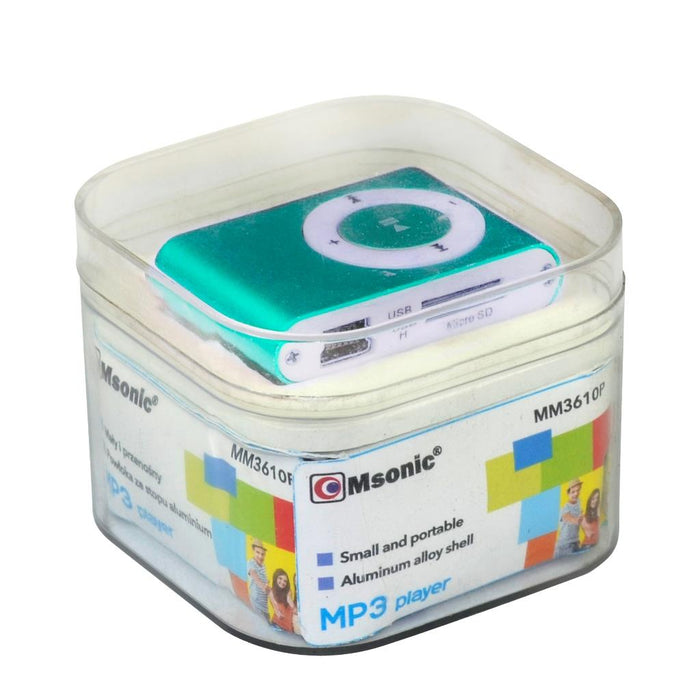 MP3 grotuvas su kortelių skaitytuvu Msonic, ausinės, miniUSB kabelis, mėlynas