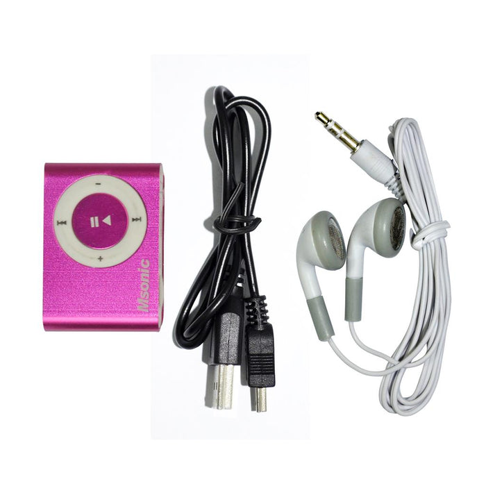 MP3 grotuvas su kortelių skaitytuvu Msonic, ausinės, miniUSB kabelis, Rožinė