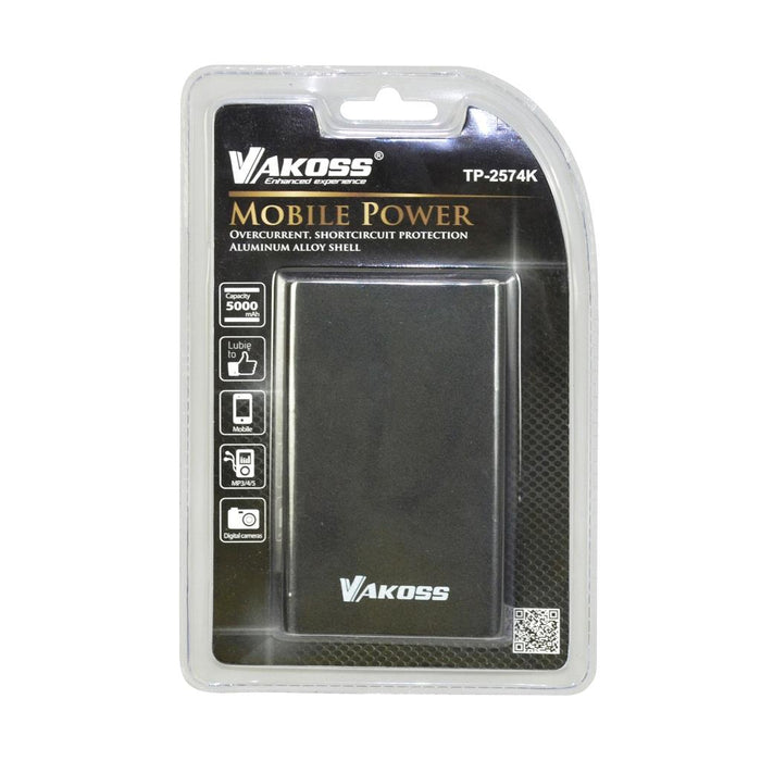 Nešiojamas įkroviklis Vakoss power bank TP-2574K, 5000mAh, Aliuminis, Juodas