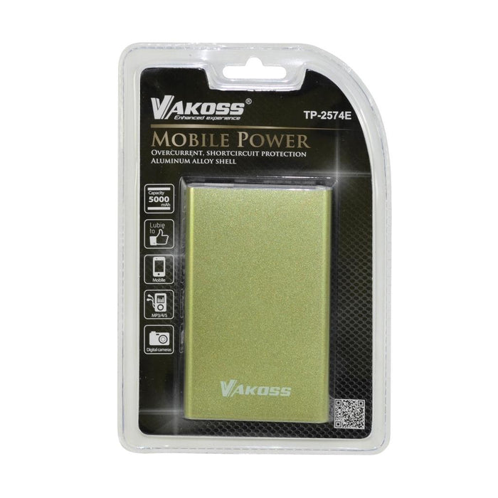 Nešiojamas įkroviklis Vakoss power bank TP-2574E, 5000mAh, Aliuminis, Žalias