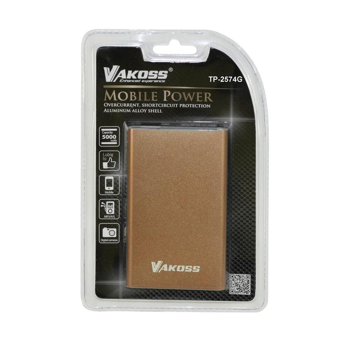 Nešiojamas įkroviklis Vakoss power bank TP-2574G, 5000mAh, Aliuminis, Aukso sp.