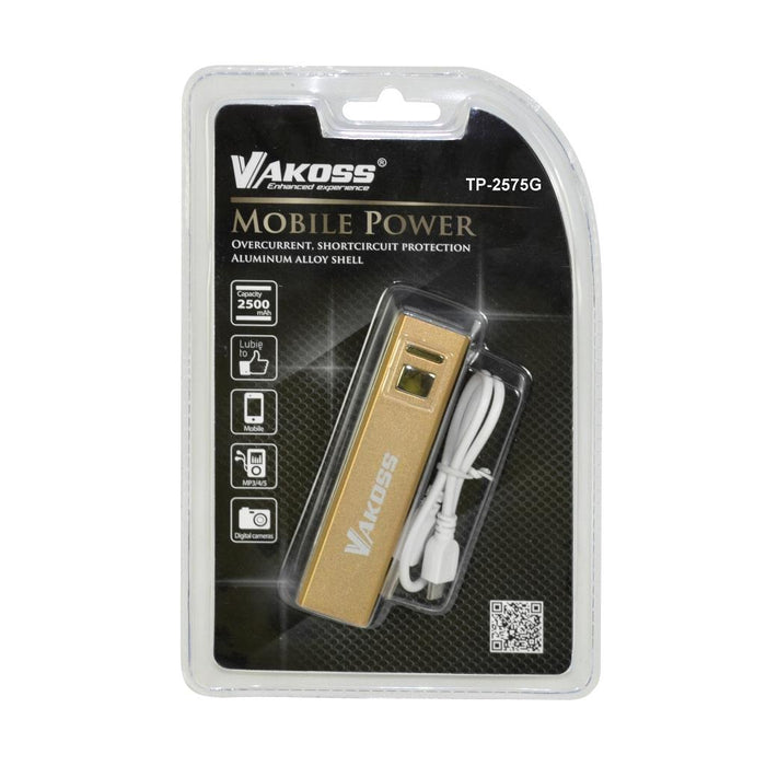 Nešiojamas įkroviklis Vakoss power bank TP-2575G, 2500mAh, Aliuminis, Aukso sp.