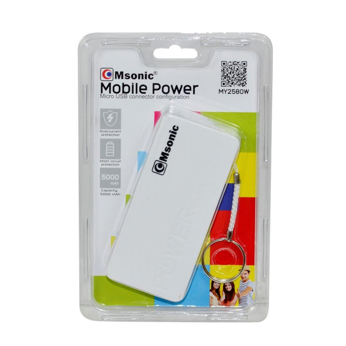 Nešiojamas įkroviklis Msonic power bank MY2580W, 5000mAh, Baltas