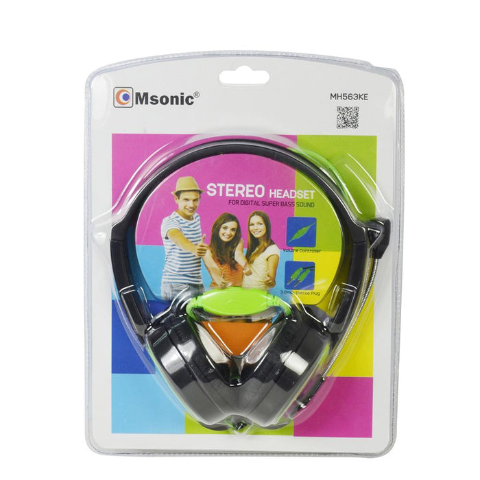 Stereo ausinės su mikrofonu MSONIC Garsumo valdymas MH563KE juoda-žalios