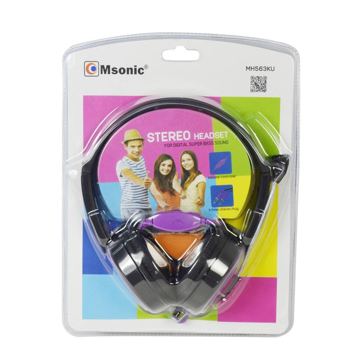 Stereo ausinės su mikrofonu MSONIC Garsumo valdymas MH563KU juoda-purpurinės