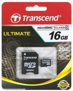 Atminties kortelė Transcend microSDHC 16GB CL10 + Adapteris
