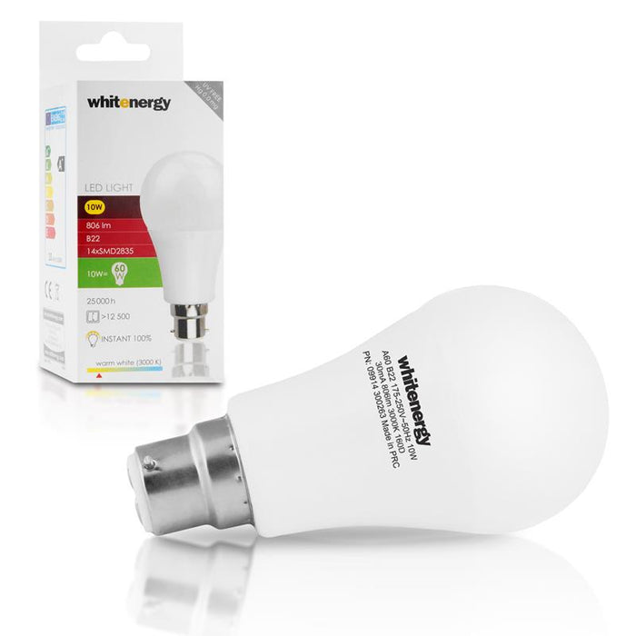 LED lemputė Whitenergy | B22 | 11 SMD2835 | 10W |175-250V šilta balta | A60