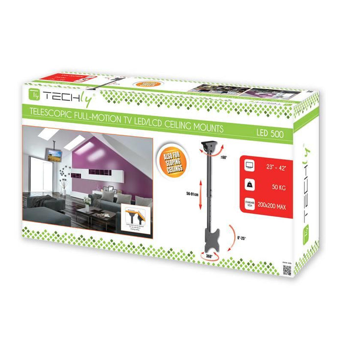 Lubinis laikiklis Techly TV LED/LCD/PLAZMA, 23-42'', 50kg, reguliuojamas, VESA