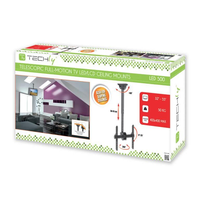 Lubinis laikiklis Techly TV LED/LCD/PLAZMA, 32-55'', 50kg, reguliuojamas, VESA