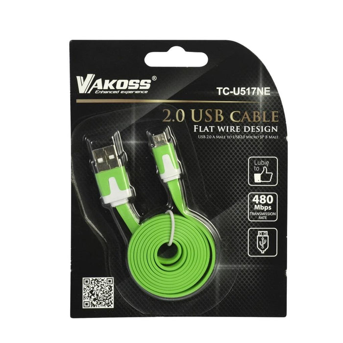 VAKOSS microUSB 2.0 kabelis A-B M/M 1m, Duomenų perdavimo ir įkrovimo, žalias