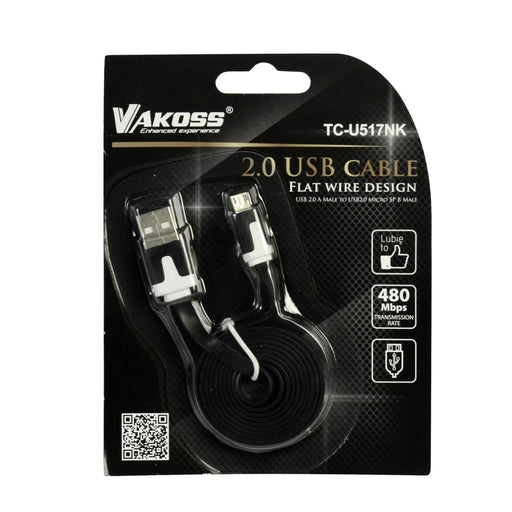 VAKOSS microUSB 2.0 kabelis A-B M/M 1m, Duomenų perdavimo ir įkrovimo, juodas