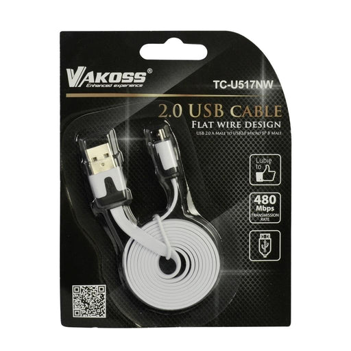 VAKOSS microUSB 2.0 kabelis A-B M/M 1m, Duomenų perdavimo ir įkrovimo, baltas