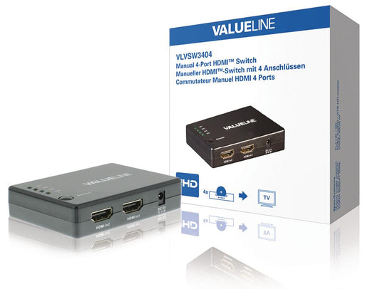Rankinis 4 prievadų HDMI perjungiklis, 4 HDMI įvestys – 1 HDMI išvestis, juodas