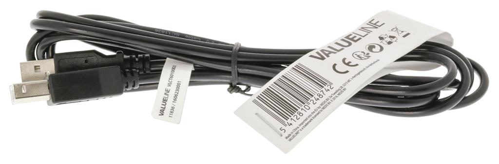 Kabelis Valueline USB 2.0 A male - B male 3,00 m juodas