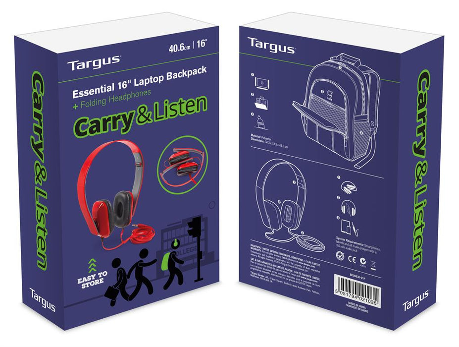 Kuprinė Targus Essential Bpack&Folded H/Phone + Ausinės