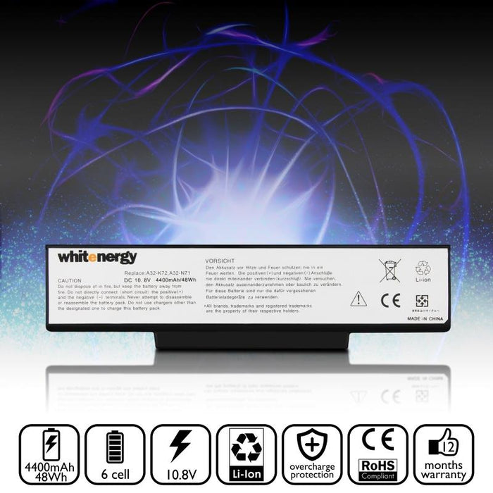 Nešiojamo kompiuterio baterija Whitenergy Asus A32-K72 11.1V 4400mAh juoda