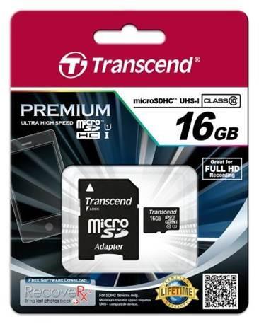 Atminties kortelė Transcend microSDHC 16GB UHS1 + Adapteris