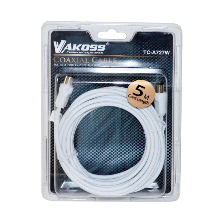 Vakoss Koaksialinis (antenos) kabel  M/F 5m TC-A727W, baltas, lizdinė plokštelė