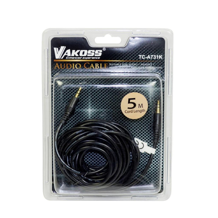 Vakoss Audio cable minijack 3,5mm M -> M  5m, juoda, lizdinė plokštelė