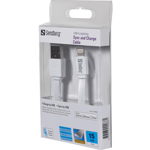 USB Lightning kabelis Sandberg plokščias 0.15m