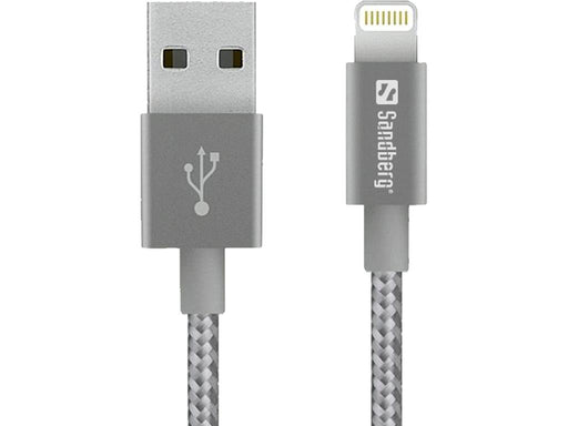 USB kabelis Sandberg Lightning 1m, pilkas