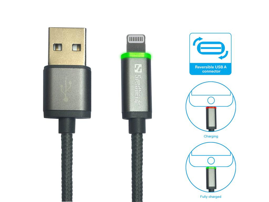 Kabelis Sandberg Lightning Reversible + LED 1M