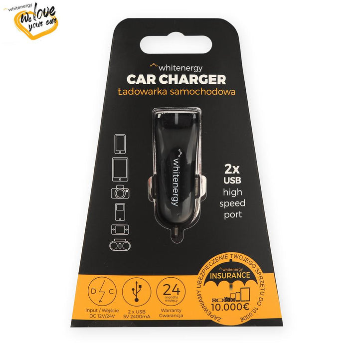 Whitenergy Universalus automobilinis įkroviklis 12-24V, išv. 2xUSB 5V/2.4A
