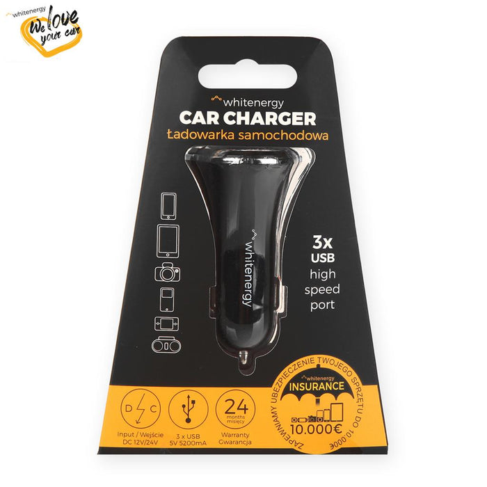 Whitenergy Universalus automobilinis įkroviklis 12-24V, išv. 3xUSB 5V/5.2A