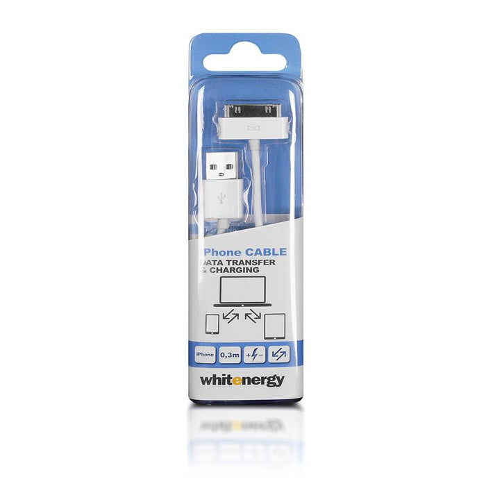 Whitenergy iPhone 4 Kabelis USB 2.0 perkėlimo/įkrovimo 30cm baltas