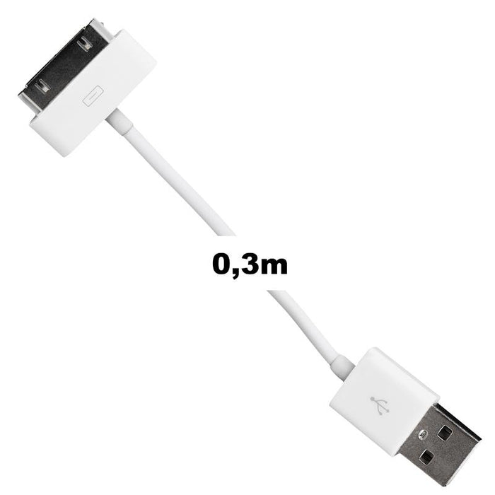 Whitenergy iPhone 4 Kabelis USB 2.0 perkėlimo/įkrovimo 30cm baltas