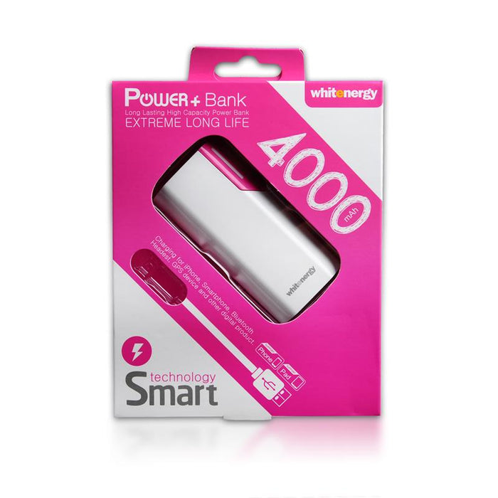 Nešiojamas įkroviklis Whitenergy power bank 4000mAh 1A, Baltas/Rožinis