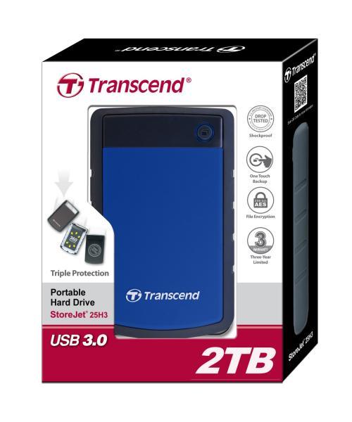Išorinis diskas Transcend 25H3B 2.5'' 2TB USB3, Triguba smūgių slopinimo sistema