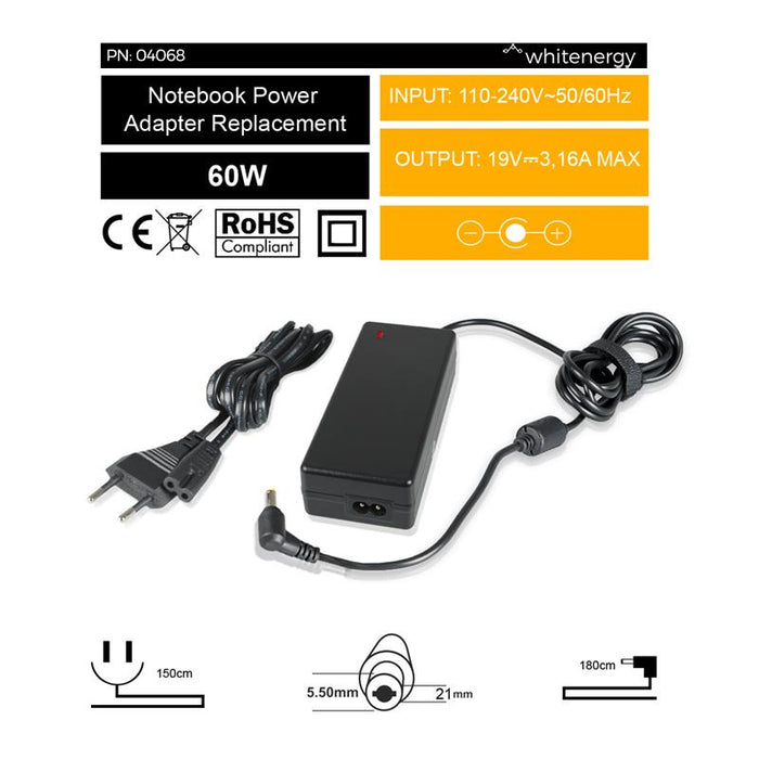 Nešiojamo kompiuterio pakrovėjas Whitenergy Multi 19V, 3.16A, 60W, 5.5x2.1