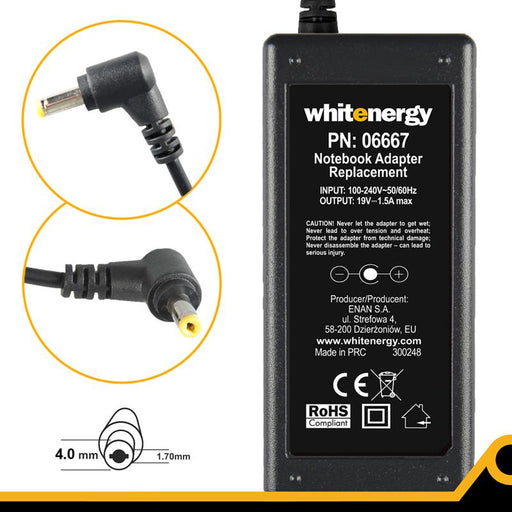 Nešiojamo kompiuterio pakrovėjas Whitenergy 19V/1.58A 30W, 4.0x1.7mm