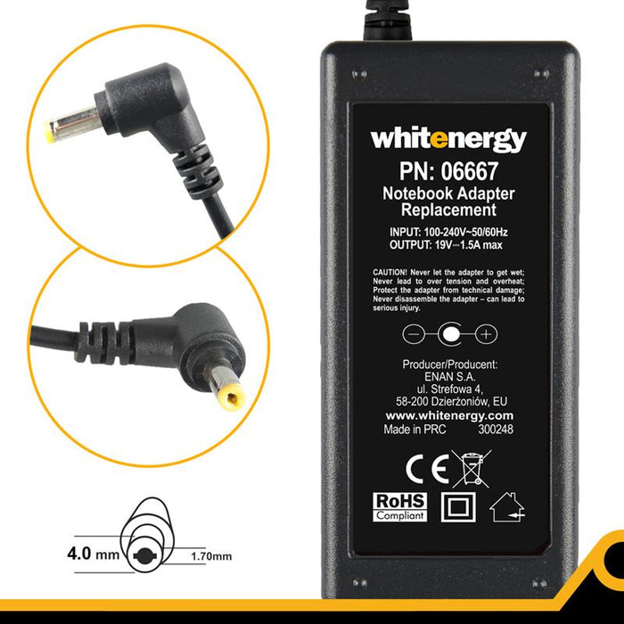 Nešiojamo kompiuterio pakrovėjas Whitenergy 19V/1.58A 30W, 4.0x1.7mm