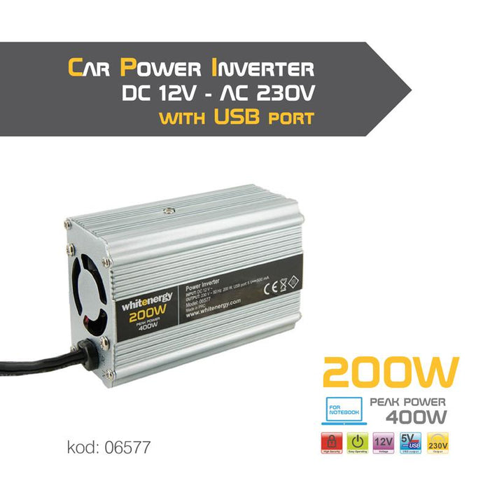 Whitenergy Inverteris AC/DC 12V (automobilis) 230V, 200W USB jungtis