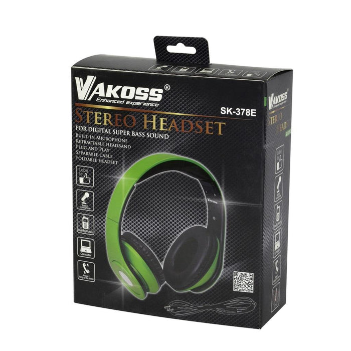 Stereo ausinės su mikrofonu VAKOSS  SK-378E,  sudedamas,  žalios