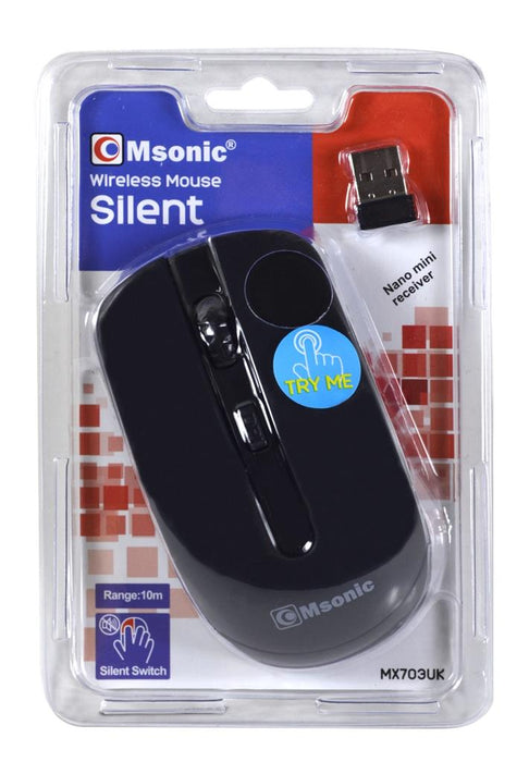 Bevielė optinė pelė Msonic SILENT MX703UK 4D, 1600DPI, 2.4GHz, juodas