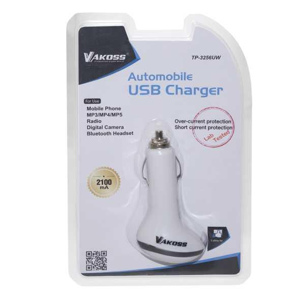 Automobilinis įkroviklis Vakoss 1xUSB, 2,1A, DC 12-24V TP-3256UW baltas