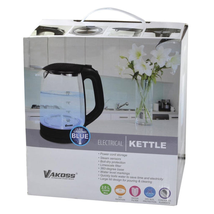 Elektrinis virdulys Vakoss EK-W607K | 2l, 2200W | stiklo, juodas