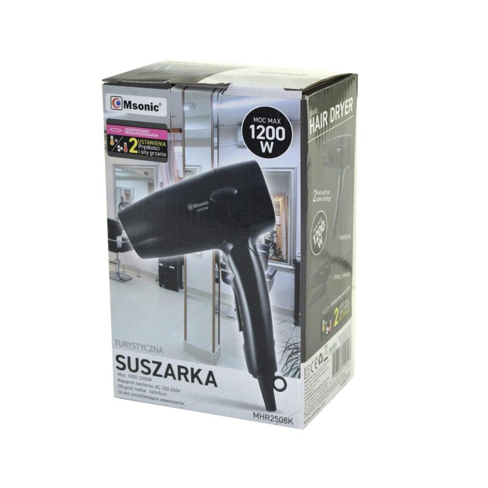 Kelionės plaukų džiovintuvas Msonic MHR2508K | 1200, sulankstoma rankena, juodas