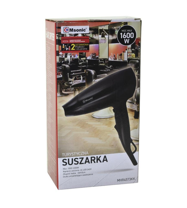 Plaukų džiovintuvas Msonic MHR4573KK| 1600W, sulankstoma rankena, juodas