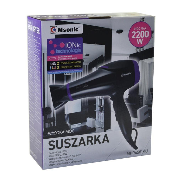 Plaukų džiovintuvas su jonų technologija Msonic MHR4581KU | 2200W, juodai violet