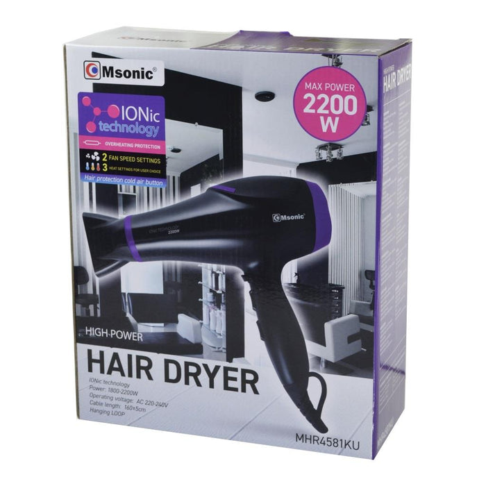 Plaukų džiovintuvas su jonų technologija Msonic MHR4581KU | 2200W, juodai violet