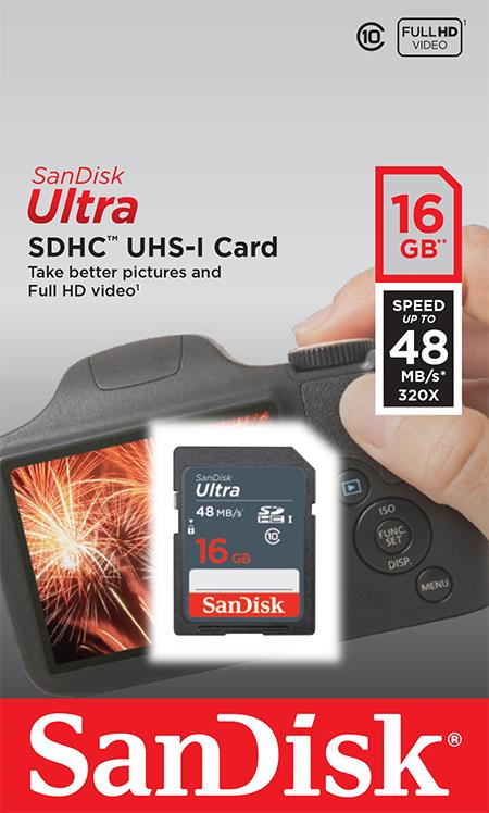 Atminties kortelė SanDisk Ultra SDHC 16GB CL10 UHS1, Iki 48MBs